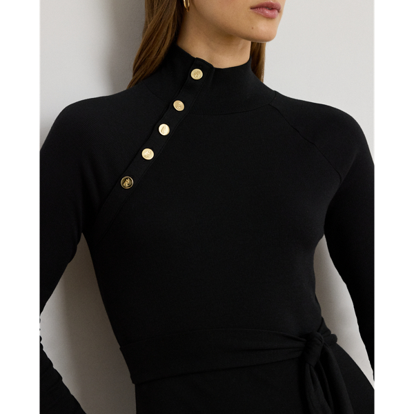 Button-Trim Rib-Knit Mockneck Dress - thumbnail 5