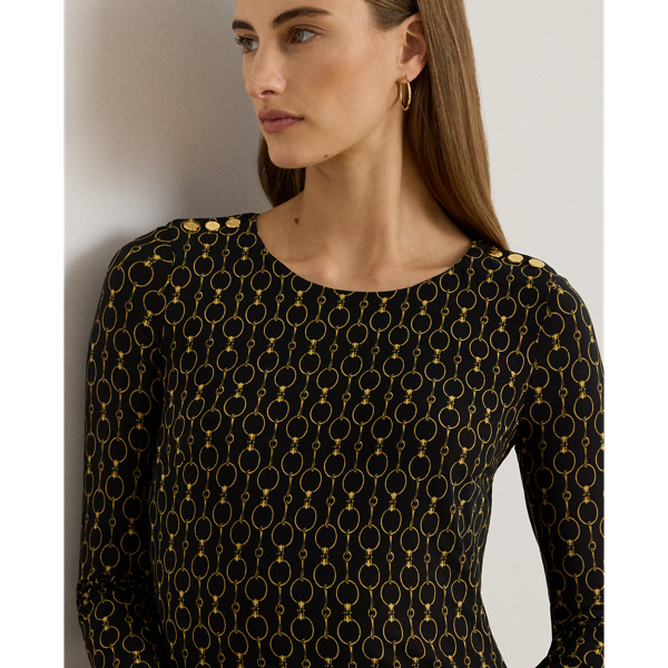 Chain-Print Three-Quarter-Sleeve Dress