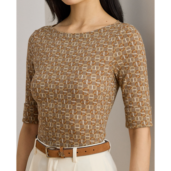 Geo-Print Stretch Cotton Boatneck Tee