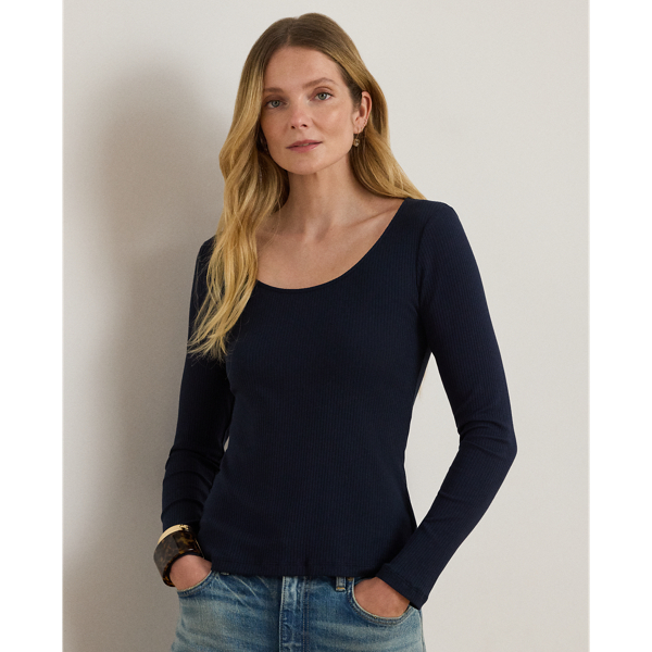 Rib-Knit Long-Sleeve Scoopneck Tee for Women | Ralph Lauren® CV