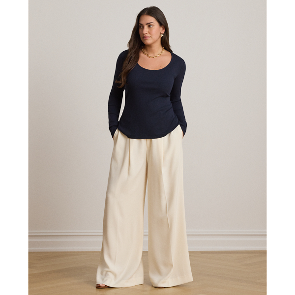 Lauren Navy Long-Sleeved Scoopneck Rib-Knit Tee Lauren 8
