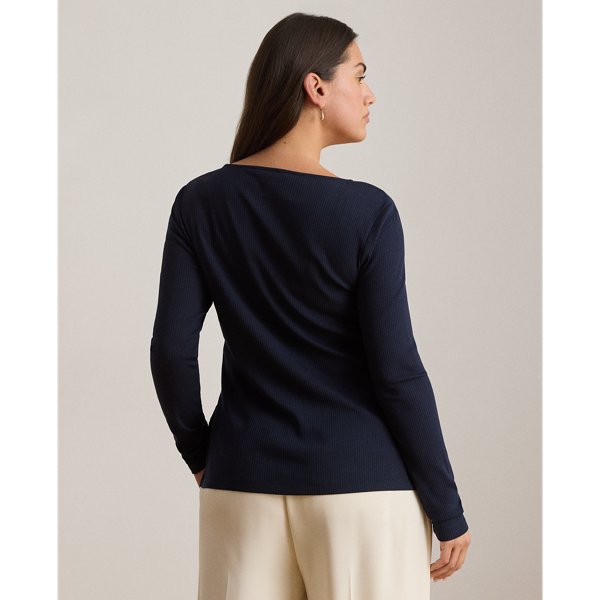 Lauren Navy Long-Sleeved Scoopneck Rib-Knit Tee Lauren 9
