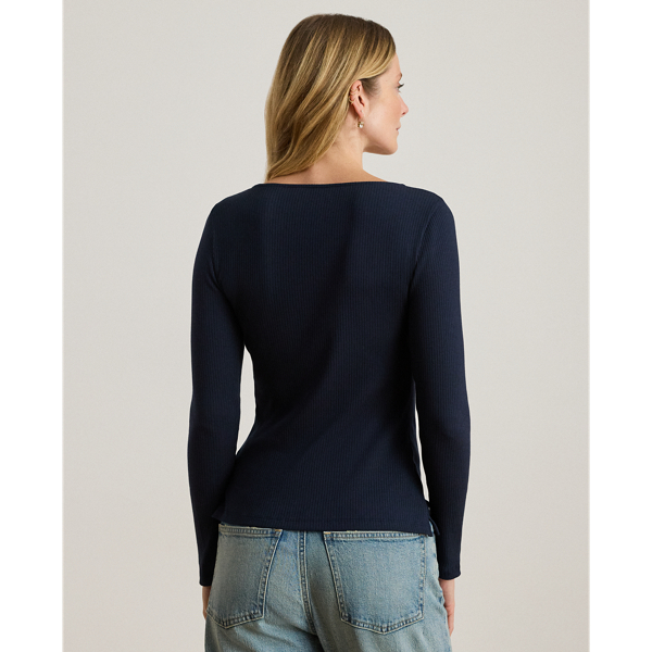 Lauren Navy Long-Sleeved Scoopneck Rib-Knit Tee Lauren 5