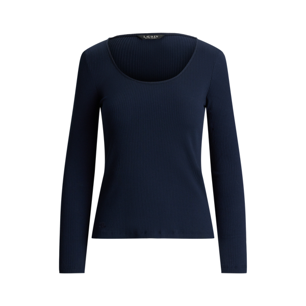 Lauren Navy Long-Sleeved Scoopneck Rib-Knit Tee Lauren 2