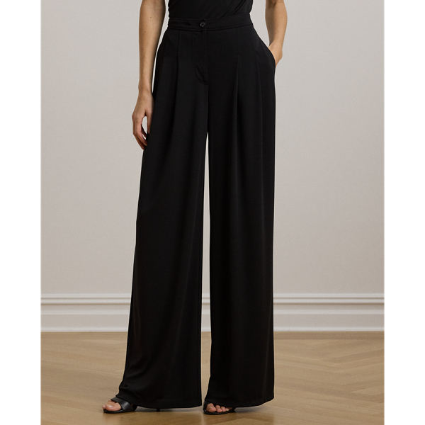 Pleated Stretch Jersey Wide-Leg Pant