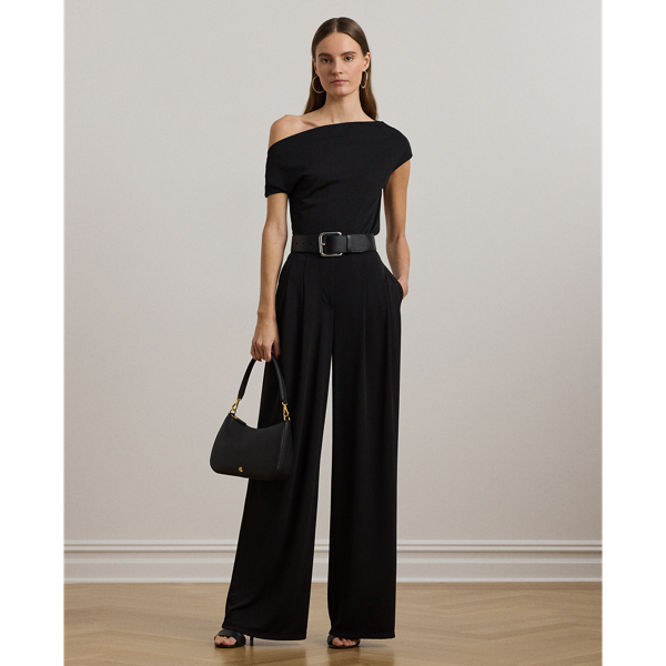 Pleated Stretch Jersey Wide-Leg Pant