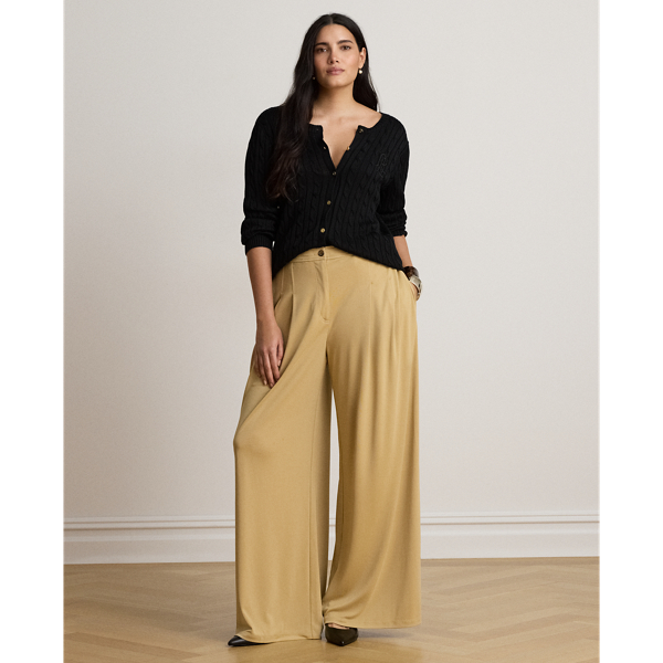 Pleated Stretch Jersey Wide-Leg Pant