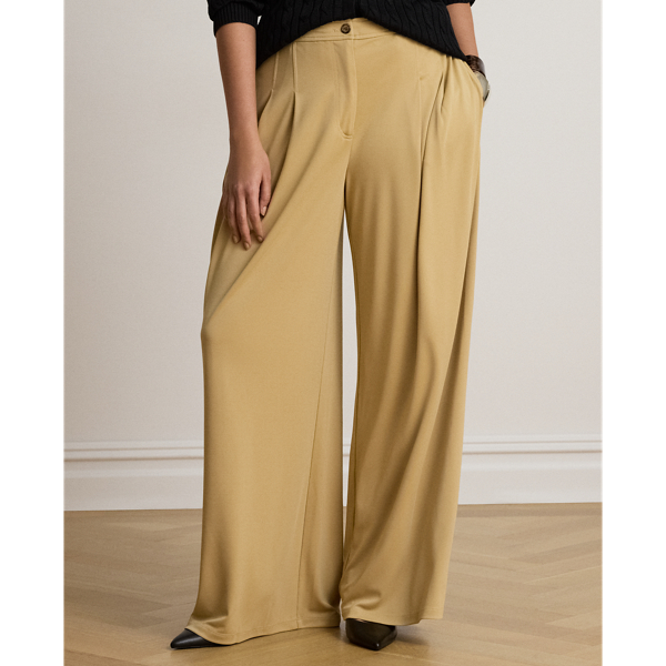 Pleated Stretch Jersey Wide-Leg Pant