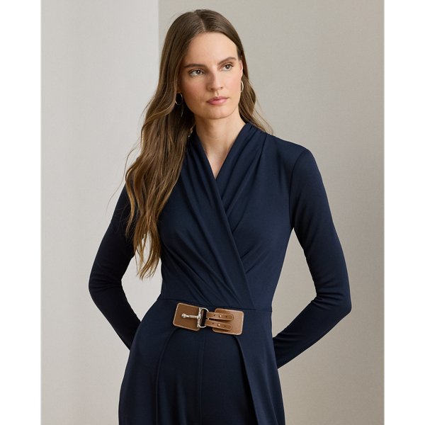 Buckle-Trim Jersey Surplice Jumpsuit