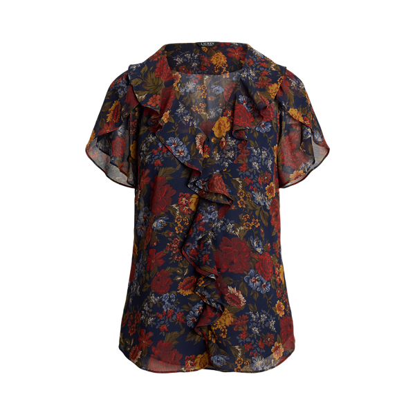 Crepe Flutter-Sleeve Blouse