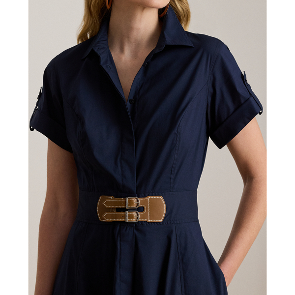 Buckle-Trim Stretch-Cotton Blend Dress