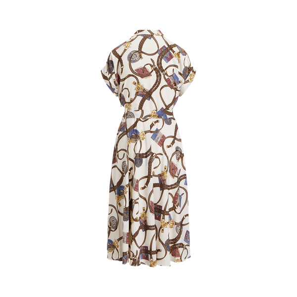 Robe ceintur&eacute;e &agrave; motif brides en cr&ecirc;pe Lauren en Cr&egrave;me multi 2