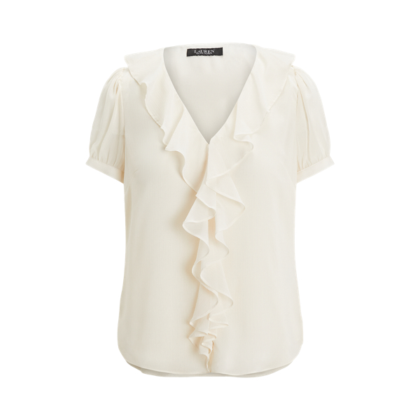 Crinkle Georgette Puff-Sleeve Blouse