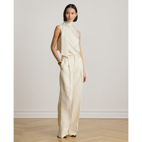 Tie-Neck Charmeuse Sleeveless Blouse