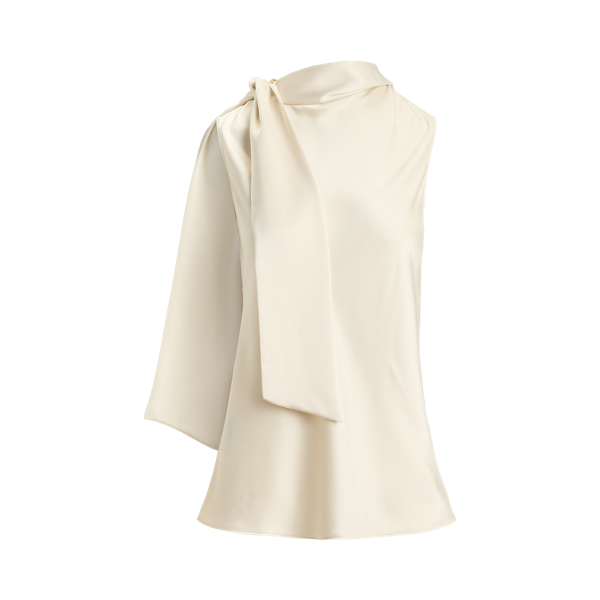 Tie-Neck Charmeuse Sleeveless Blouse