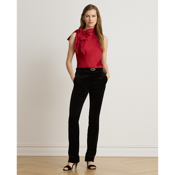 Mouwloze charmeuse blouse met strikhals