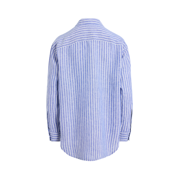 Chemise ray&eacute;e ample en lin Lauren en Bleu lapis/Blanc 2