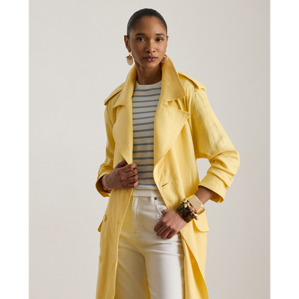 Lemon Sorbet Double-Breasted Linen Trench Coat Lauren 4