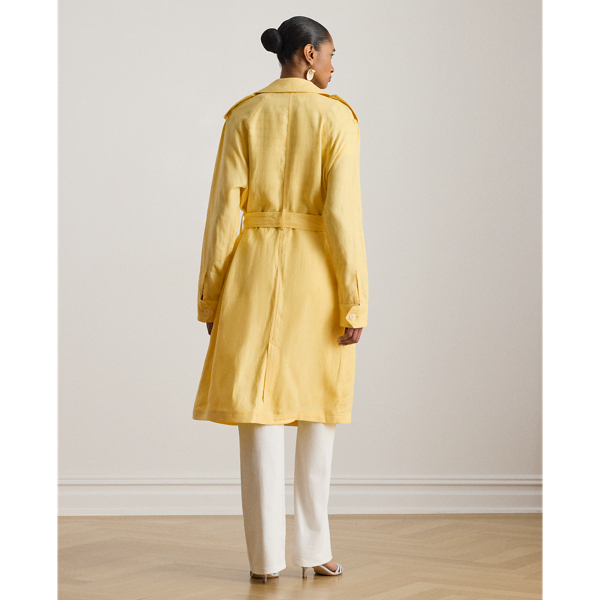 Lemon Sorbet Double-Breasted Linen Trench Coat Lauren 5