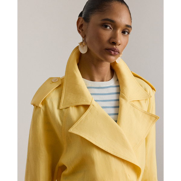 Lemon Sorbet Double-Breasted Linen Trench Coat Lauren 6