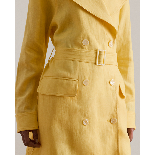 Lemon Sorbet Double-Breasted Linen Trench Coat Lauren 7