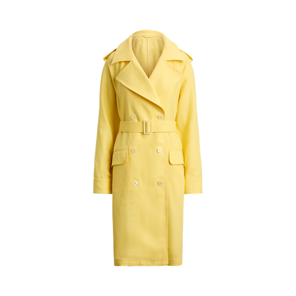 Lemon Sorbet Double-Breasted Linen Trench Coat Lauren 2