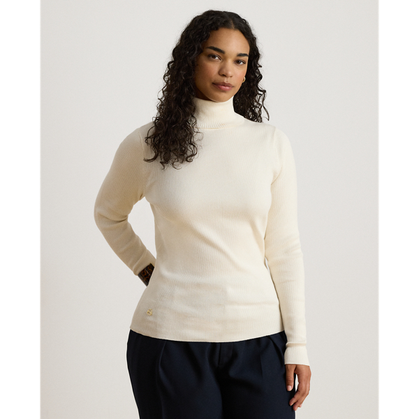 Mascarpone Cream Cotton-Blend Ribbed Turtleneck Lauren 8