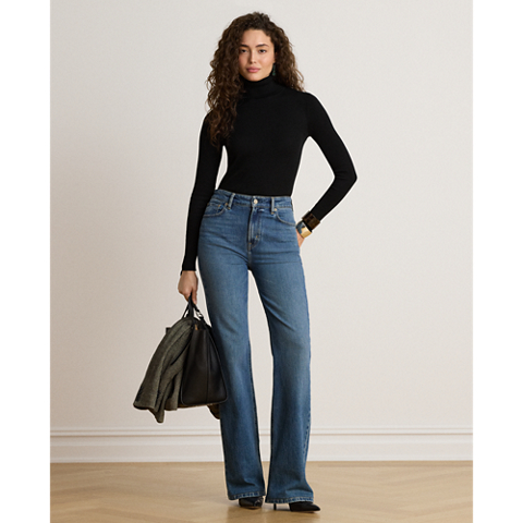 Женская водолазка Ralph Lauren из хлопковой смеси в рубчик, цвет: Чёрный