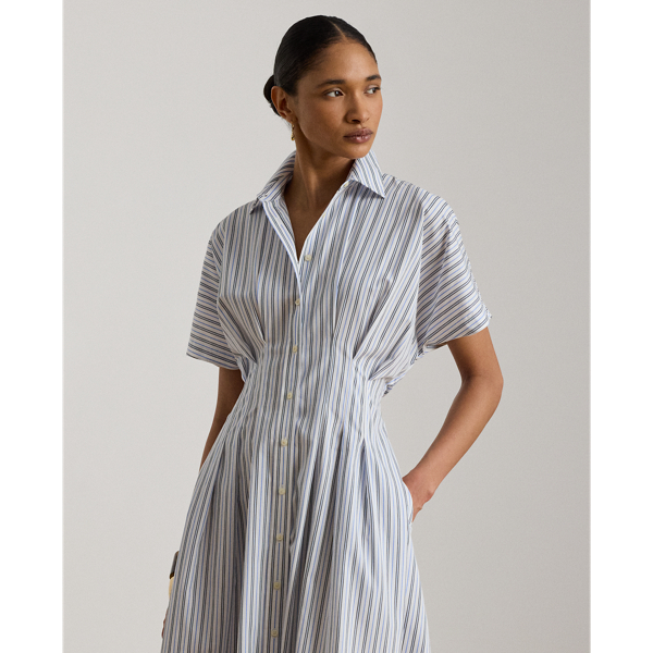 Blue Multi Striped Pleated Broadcloth Shirtdress Lauren 4