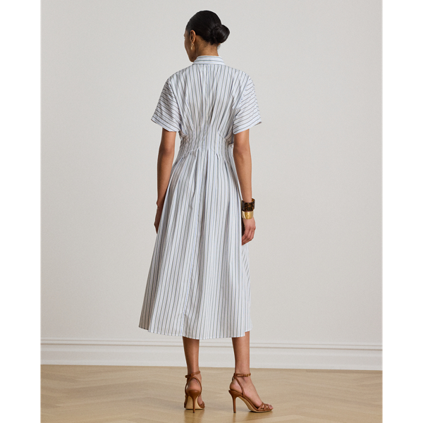 Blue Multi Striped Pleated Broadcloth Shirtdress Lauren 5