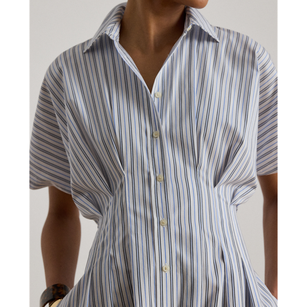 Blue Multi Striped Pleated Broadcloth Shirtdress Lauren 6