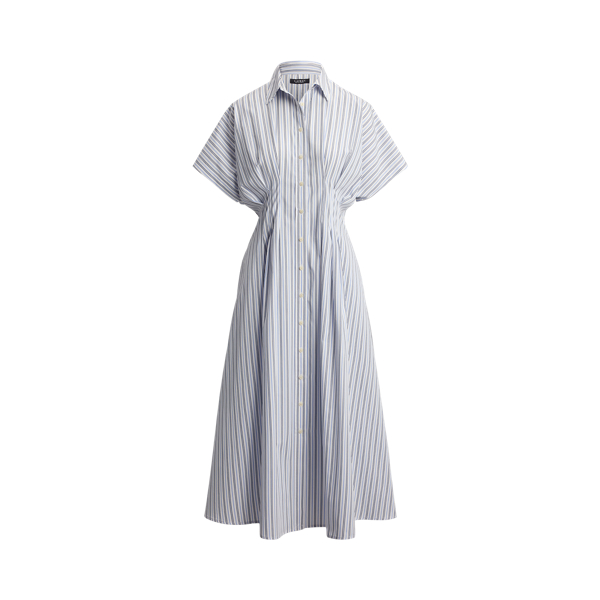 Blue Multi Striped Pleated Broadcloth Shirtdress Lauren 2