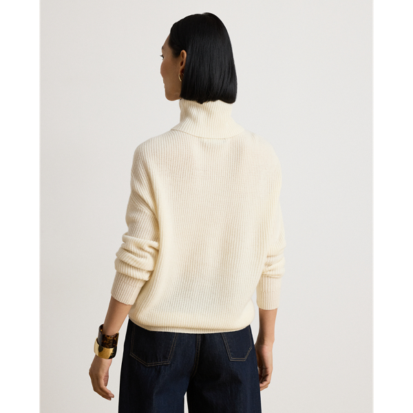 Mascarpone Cream Ribbed Wool & Cashmere Roll Neck Jumper Lauren 5