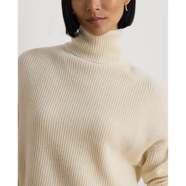 Mascarpone Cream Ribbed Wool & Cashmere Roll Neck Jumper Lauren 6