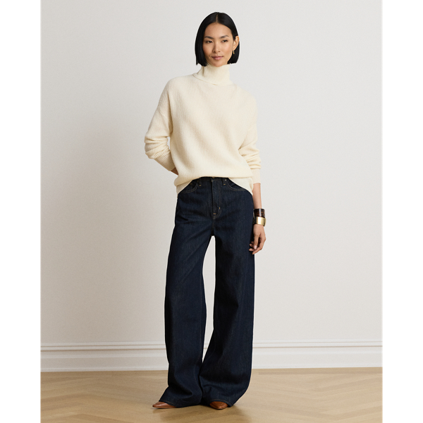 Mascarpone Cream Ribbed Wool & Cashmere Roll Neck Jumper Lauren 7