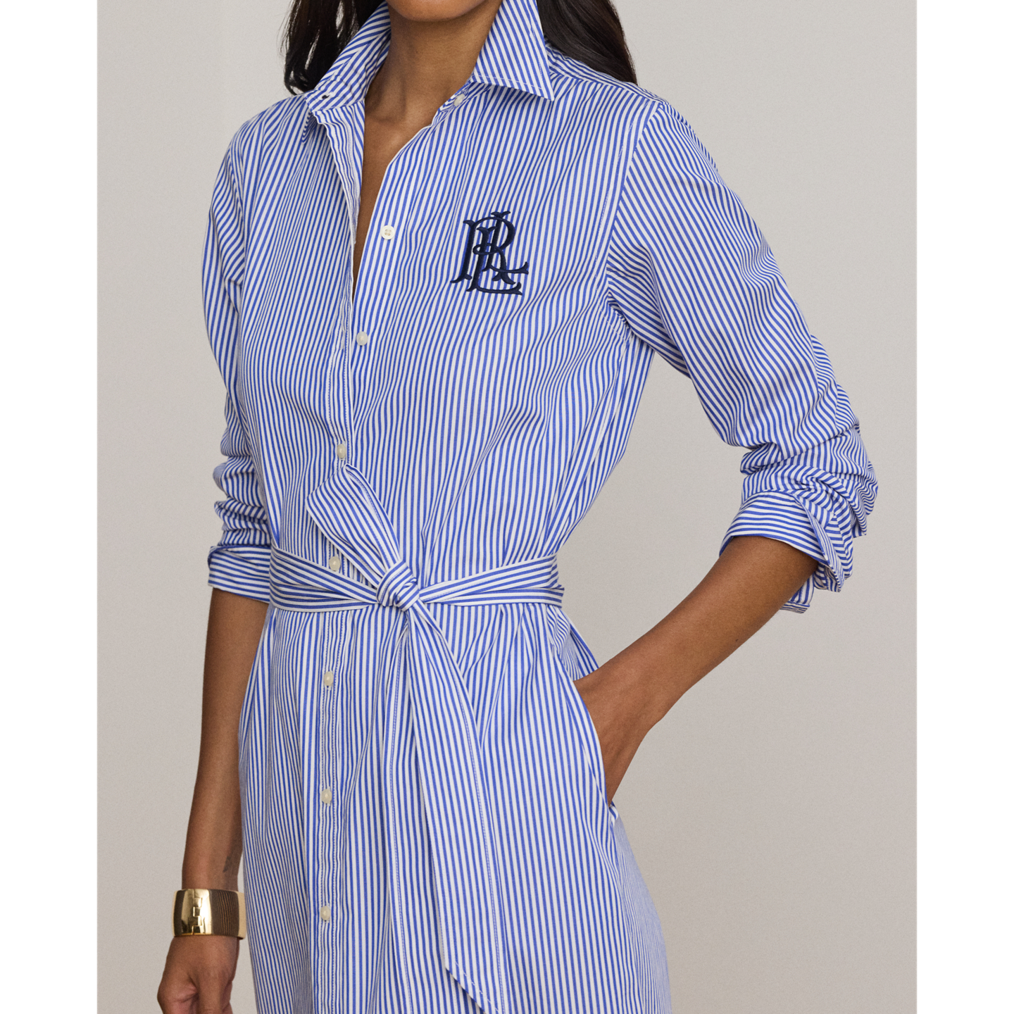 Женское платье Lauren Ralph Lauren Striped Cotton Broadcloth Shirtdress, цвет: Синий / Белый — фото 3