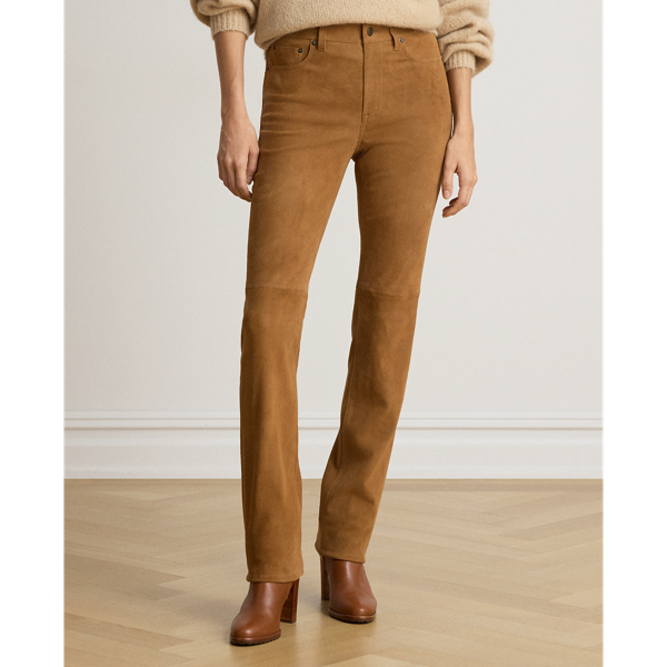  High-Rise Suede Slim Straight Trouser