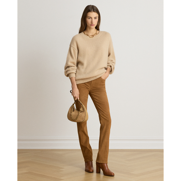  High-Rise Suede Slim Straight Trouser