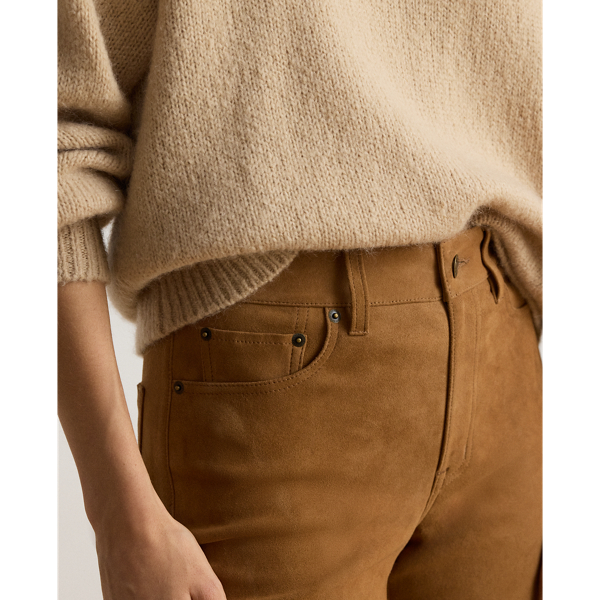  High-Rise Suede Slim Straight Trouser
