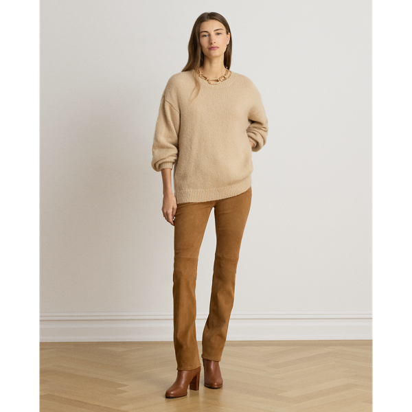  High-Rise Suede Slim Straight Trouser