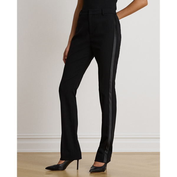Satin-Trim Wool Crepe Straight Trousers