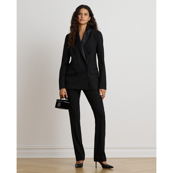Satin-Trim Wool Crepe Straight Trousers