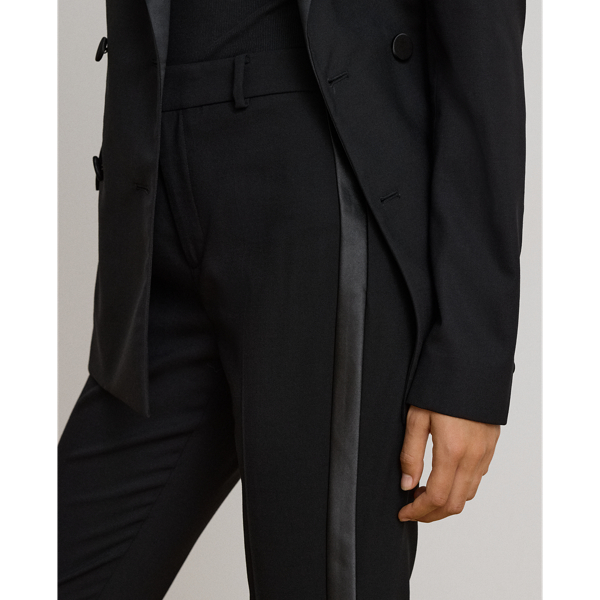 Satin-Trim Wool Crepe Straight Trousers
