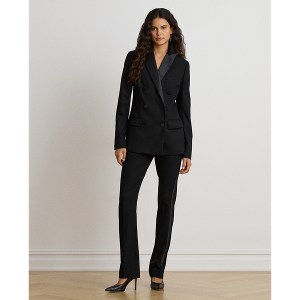 Satin-Trim Wool Crepe Straight Trousers