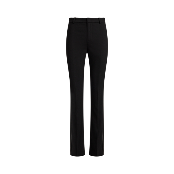 Satin-Trim Wool Crepe Straight Trousers