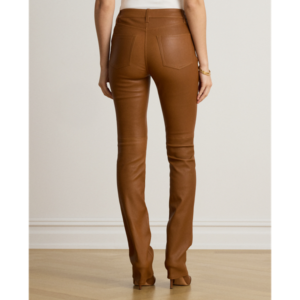  High-Rise Leather Slim Straight Trouser