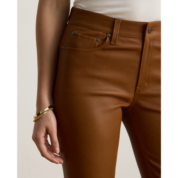 High-Rise Leather Slim Straight Trouser