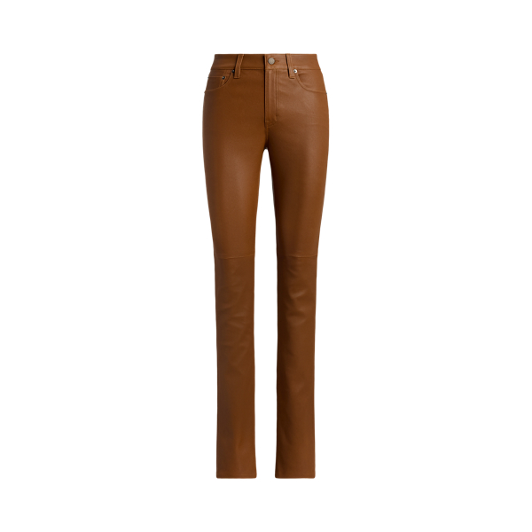  High-Rise Leather Slim Straight Trouser