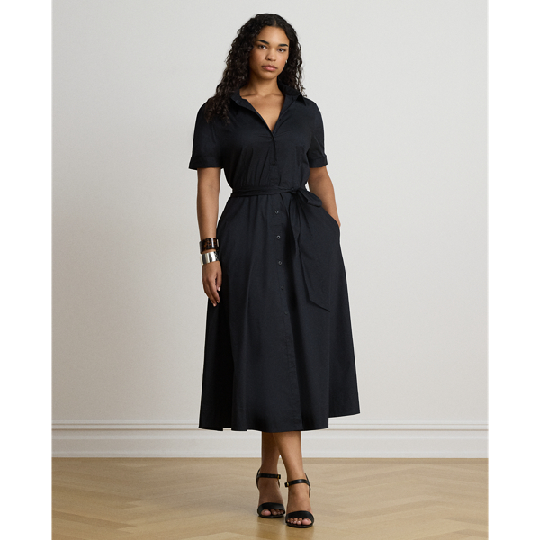Black Belted Stretch-Cotton-Blend Shirtdress Lauren 7