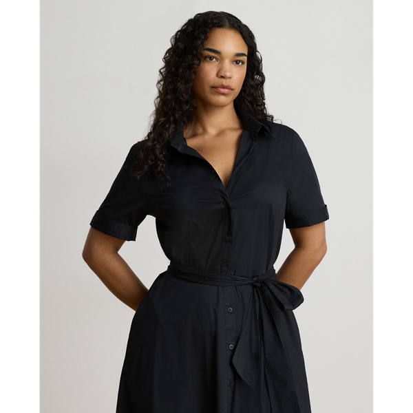 Black Belted Stretch-Cotton-Blend Shirtdress Lauren 8